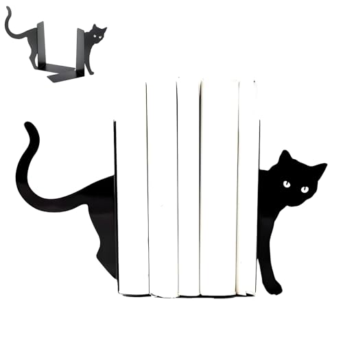 Zliger Sujetalibros de metal, 2 unidades, soporte para libros de gato negro,...