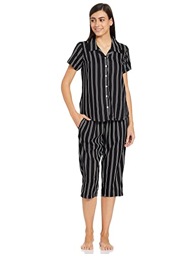 Image of Longies Women's Rayon Capri Nigh Suit Regular Set (LGRCSSYV001 Black022 S)
