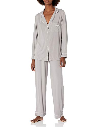 Barefoot Dreams Women's Luxe Milk Jersey Piped Pajama Set, Pewter Pearl, Medium