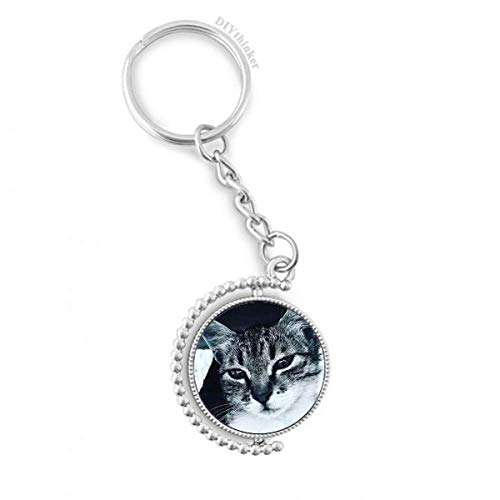 Chat gris porte-clés rotatif DIYthinker mignon anneau multicolore en métal