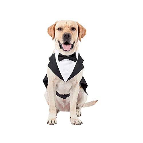 Dog Formal Tuxedo Suit, Dogs Tuxedo Costume Pet Wedding Party Outfit Suit, Dog Apparel Collar Bowtie Shirt For Large Medium Dogs Prince Golden Retriever Samo Bulldogs Tuxedo Outfit (Small) #TOP3