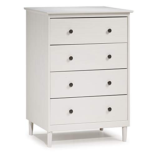 Walker Edison Tall Wood Dresser Bedroom Storage Drawer Organizer Closet Hallway, 4 Drawer, White