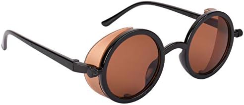 NuVew® UV Protected Round Unisex Sunglasses with Foldable Side Shields - (Brown Lens | Black-Brown Frame | Medium Size | NW-SLD3B-29)