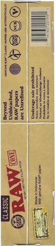 Image of Raw Classic Natural Unrefined 1 1 /4 Pre-Rolled Rolling Paper Cones 32 Per Box