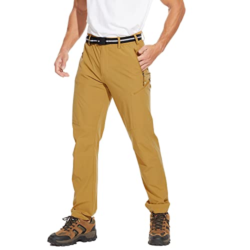 Noukow Men's Outdoor Hiking Pants, Quick Dry Lightweight Waterproof Work Pants For Men, Stretch Joggers Golf Travel Pants With 6 Zip Pockets And Belt Yellow #TOP1