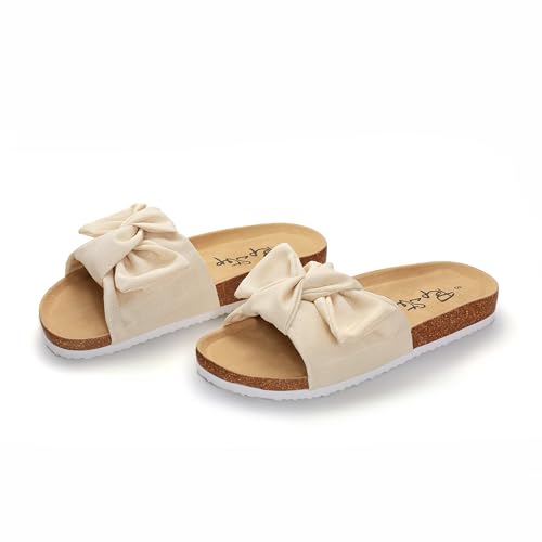 Image of PepStep Slide Sandals for Women or Ladies Dressy Summer Casual, Cute Bow Tie Knot On Top Strap, Comfy Slip On Cork Foot Bed