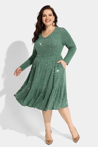 Image of RITERA Plus Size Dresses for Curvy Women Summer Spring Womens Dress V Neck Short Sleeve Casual Dress with Pockets XL-5XL