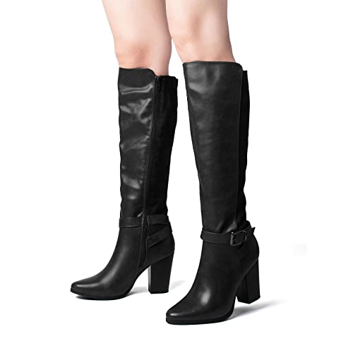 Women's Heeled Knee High Boots Zip Up High Chunky Heeled Boots2