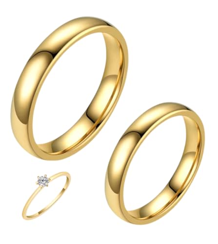Par de Alianças Casamento 4mm Tradicionais Banhado a Ouro 18k Noivado, Casal, Aliança Ouro (16/17-18/19)