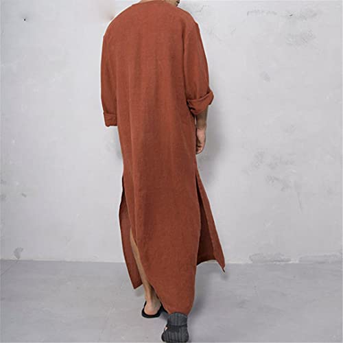 Vintage Men Islamic Arabic Jubba Thobe Long Sleeve Solid Pockets Robes3