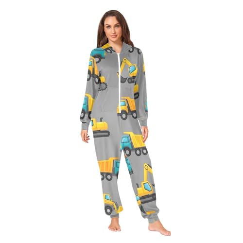 Pijama de bulldozer gris con capucha para invierno y navidad