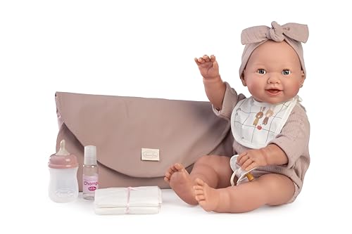 Muñecas Antonio Juan - Recién Nacida Mía con Función Pipí, Cuerpo de Vinilo con Ojos Que Abren y Cierran, Incluye Cambiador, Biberón y Accesorios de Cuidado