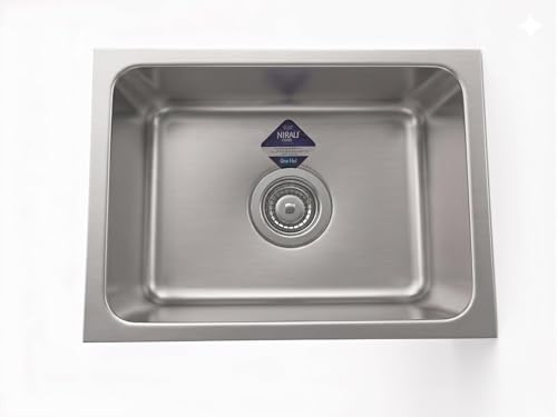 Image of NIRALI Kitchen Sink 21 inchx 18 inch 304 Heavy Duty Stainless Steel | Single bowl Sink Round Coupling | Rust & Stain Resistant | MattFinish | Minimizes Sound Orbis Kitchen SInk (SS-304) (Matt, 21 inchx 18 inch x 8 inch)
