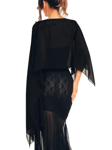 GORAIS Chiffon Cape for Women Black Formal Shawl Wrap Evening Capelet Cover Up for Dresses2