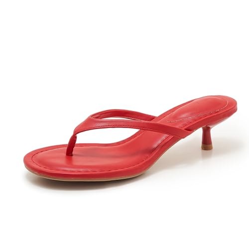 Image of Kitten Heel Thong Sandals for Women Slip-on Low Heeled Sandal Fashion Summer Flip Flops Heels