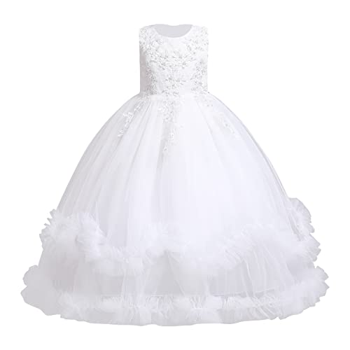 Robe demoiselle d'honneur fille avec broderie fleurie et jupe tutu longue