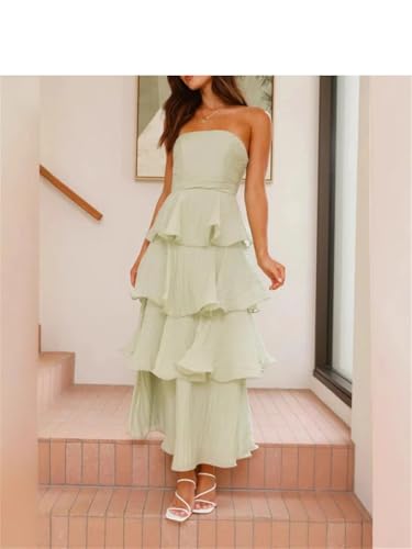 Women's Elegant Style Fluffy Cake Strap Style Open Back Long Dress3