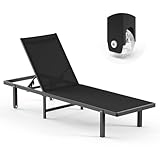 Oasbira Pool Lounge Chairs, Chaise Lounge Outdoor with Wheels and 5-Position Recliner -Easy to Move- Aluminum Patio Lounge Chair for Poolside, Deck (Black)