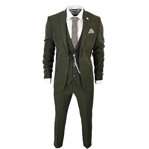 Men’s 3 Piece Suit Wool Tweed Green Blue Brown Check 1920s Gatsby Formal Dress Suits