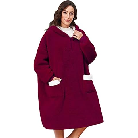 CMTOP Oversized Blanket Hoodie, Soft Warm Hoodie Sweatshirt with Sleeves and Giant Pocket, Cozy Wearable Blanket One Size for Men Women Teens Wine Red Cover