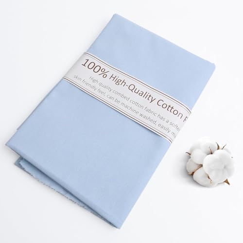 FFPDYBEST Lake Blue Cotton Fabric Natural 100% Cotton Poplin Fabric by The Yard 59 Inches Wide Lining Fabric for Sewing Apparel Cloth Soft Embroidery Quilting 1 Yard