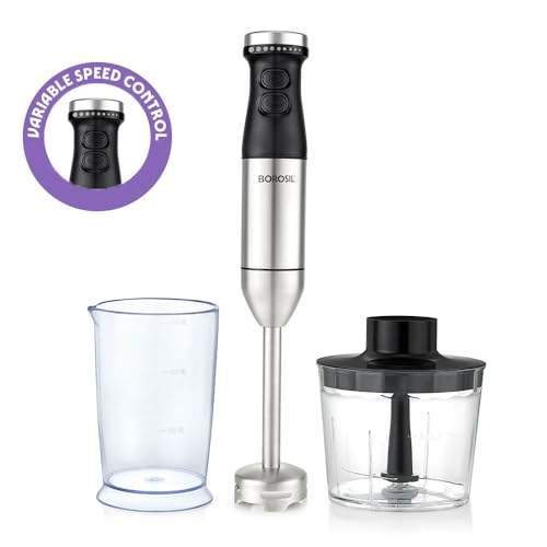 Image of Borosil SmartBlend Hand Blender with Chopper | 750 ml Beaker & 500 ml Chopper | BIS Approved Made in India | Variable Speed Control | SS 301 Blade & Detachable Blending Rod | 2 Years Warranty