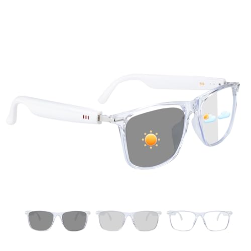 Smart Glasses for Men Women, Open Ear Bluetooth Glasses with Speaker, Anti-Blue Light Color Changing Lenses, Touch Control & Hands Free Call, Voice Assistant Compatible with Android & IOS (W