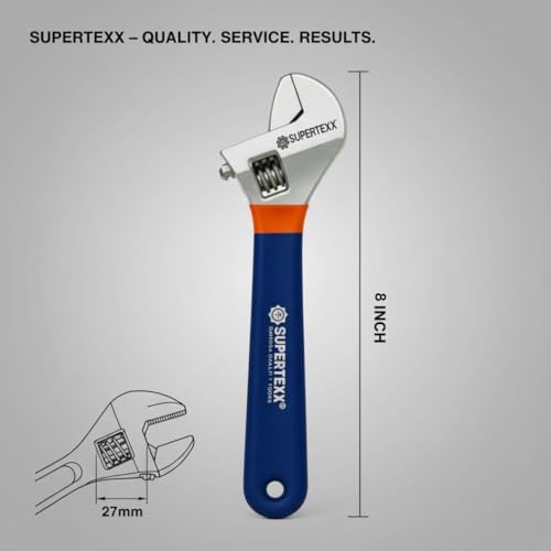 Image of Adjustable Spanner with Rubber Grip | Chrome Drop-Forged Steel, Anti-Rust Chrome Finish | Heavy-Duty Adjustable Wrench for Plumbing, Automotive, Bike & Home Use (8 inch / 10 inch / 12 inch) (8 inch)