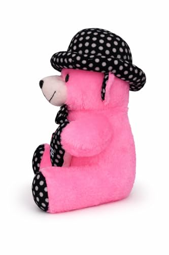 Image of Pink Teddy Bear with Heart & Polka Dot Hat - 20 cm Soft Plush Toy for Kids, Girls & Babies | Cute Stuffed Love Teddy Gift for Birthday, Valentine & Special Occasions