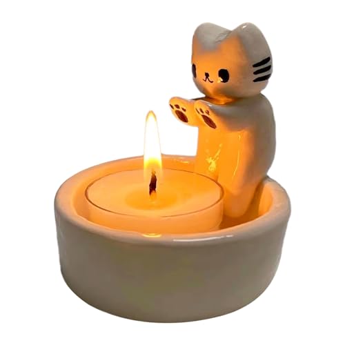 LEVABE Candelabro con Patas calentadoras de Gato, Lindo portavelas de té para Gatito, Divertido portavelas Hecho a Mano, decoración de Mesa, candelabro de Gato, Regalo para niñas y Mujeres