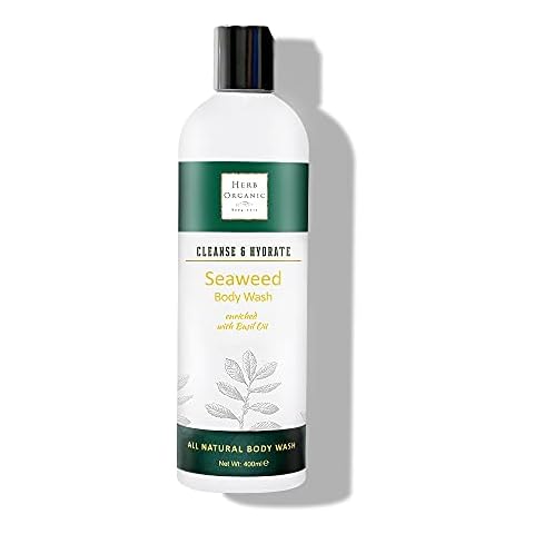 HerbOrganic Energizing Seaweed Body Wash with Organic Seaweed, Aloe Vera and Jojoba Oil - Freshness of Spearmint - For Acne, Excess Oil and Aging Skin - 400 ml Cover