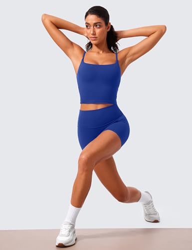 Image of CRZ YOGA Butterlift Scoop Neck Crop Tank Top | Medium Support, Removable Pads, Yoga, Buttery Soft, Adjustable U Back, Longline Sports Bras for Women
