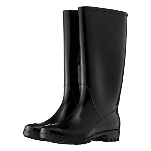 sporto Women's Rain Boots Becky - Waterproof Boots - Black Knee High Boots for Women - Womens Rainboots - Non Slip, Flat Boots - Dry, Comfortable Footwear Cover