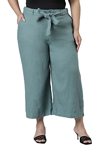Image of GO COLORS Solid Linen Culottes for Women | High Rise, Side Pockets, Front tie-up