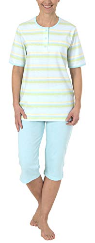 Pijama Capri de manga corta para mujer, diseño a rayas, color pastel 204 90 863, azul claro, 38