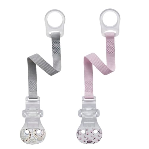 nip Schnullerband mit Ring // 2-er Set Girl // Komfort-Verschluss für alle Schnuller ohne Ring // NEU Befestigungsring aus flexiblem Silikon // made in Germany