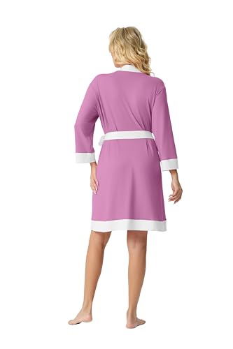 Image of PrinStory Womens Robe Knit Kimono Bathrobe Lightweight Soft Sleepwear Knee Length Lounge Robes