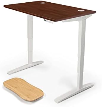Uplift Desk Dark Rubberwood (48 x 30 inch) Standing Desk 2-Leg V2 Adjustable Stand Up C-Frame (White), Advanced Keypad, Wire Grommets, Wire Tray, Rocker Board
