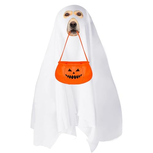 Disfraz Halloween Fantasma con Cubo Calabaza para Perro