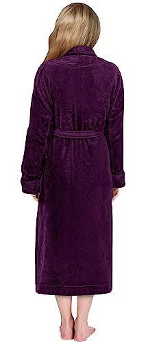 Ny Threads Womens Fleece Bath Robe - Shawl Collar Soft Plush Spa Robe, Plum, Medium #TOP2