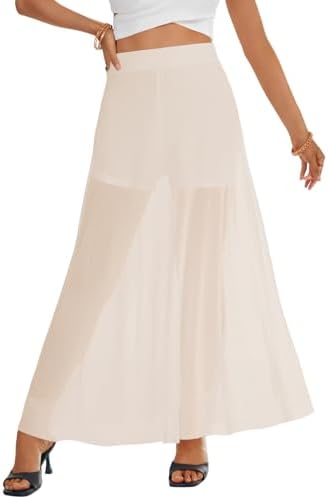 KIFOVEN Women's Sheer Mesh Maxi Skirt High Waist Flowy A Line See...