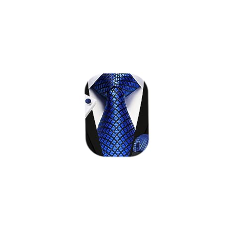 Image of HISDERN Mens Ties Set Stripe Plaid Ties for Men and Pocket Square Cufflinks Formal Silk Necktie Wedding Business