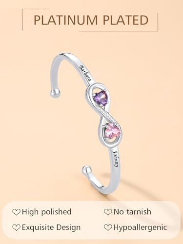 FindChic Customized Birthstone Bracelets for Women Girls Gold/Platinum Plated Cuff Bracelet Infinity Crystal Bracelets Birthday Gift for Mom, with Gift Box3