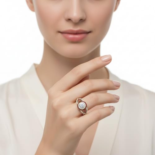 Image of Choose Your Gemstone Round Twisted Pave Double Halo Diamond CZ Ring Yellow Gold Plated Round Shape Double Halo Engagement Ring for Women, and Ladies US Size 4 to 12