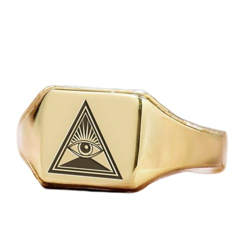 Chevalière Illuminati carrée en argent sterling 925 plaqué or fait main