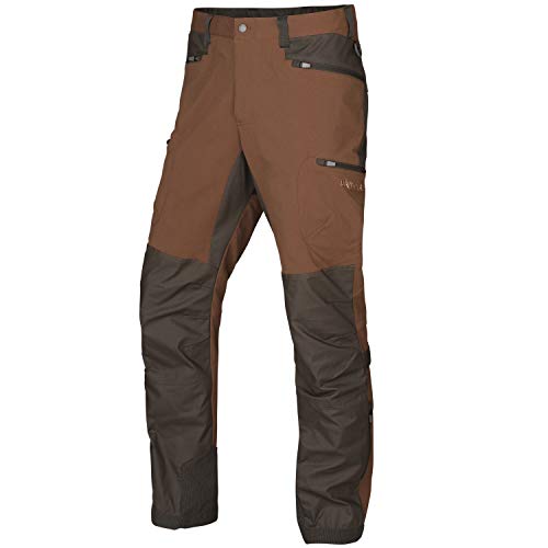 Härkila Pantalones de caza resistentes Ragnar para hombre en marrón y naranja • Pantalones elásticos para caza con orificios de ventilación • Pantalones impermeables para exteriores con tallas extra,