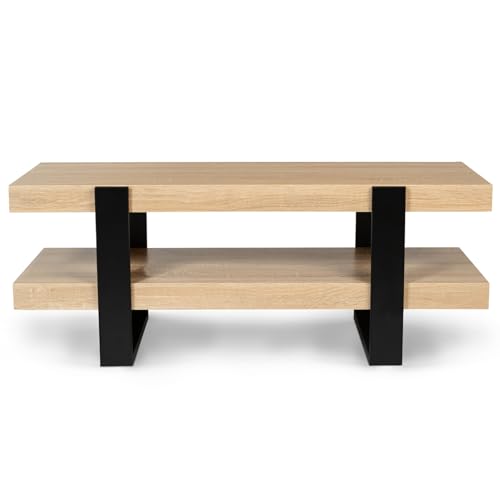 IDMarket - Meuble TV 114 cm Double Plateau Phoenix Bois et Noir – Image 4
