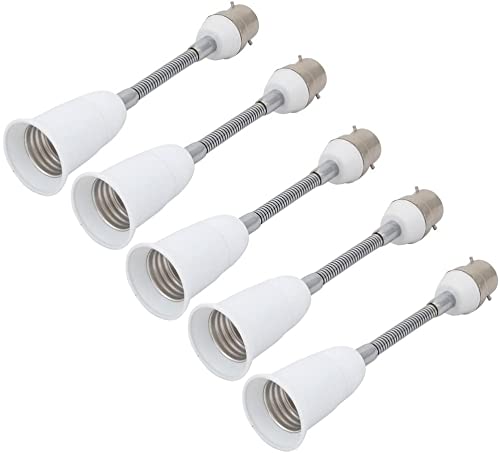 XYZOOM 5pcs B22 to E27 Light Bulb Socket Adapter, White, Plastic, Metal, Bayonet Cap to Edison Screw, 10cm Length