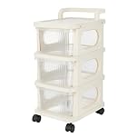 SUNNYNEST 3/4/5 Tier Plastic Storage Drawer Organizer on Wheels, Rolling Storage Rack with Lockable Casters, Mobile Storage Cabinet for Clothes, Toys & Home Use (3-Tier)