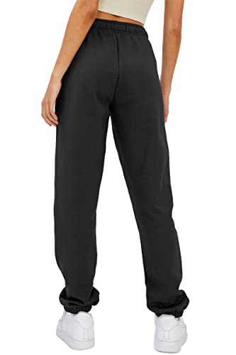 Automet Women’s Petite Straight Leg Fleece Sweatpants High Waisted Joggers Pants Athletic Lounge Trousers With Pockets Black #TOP3